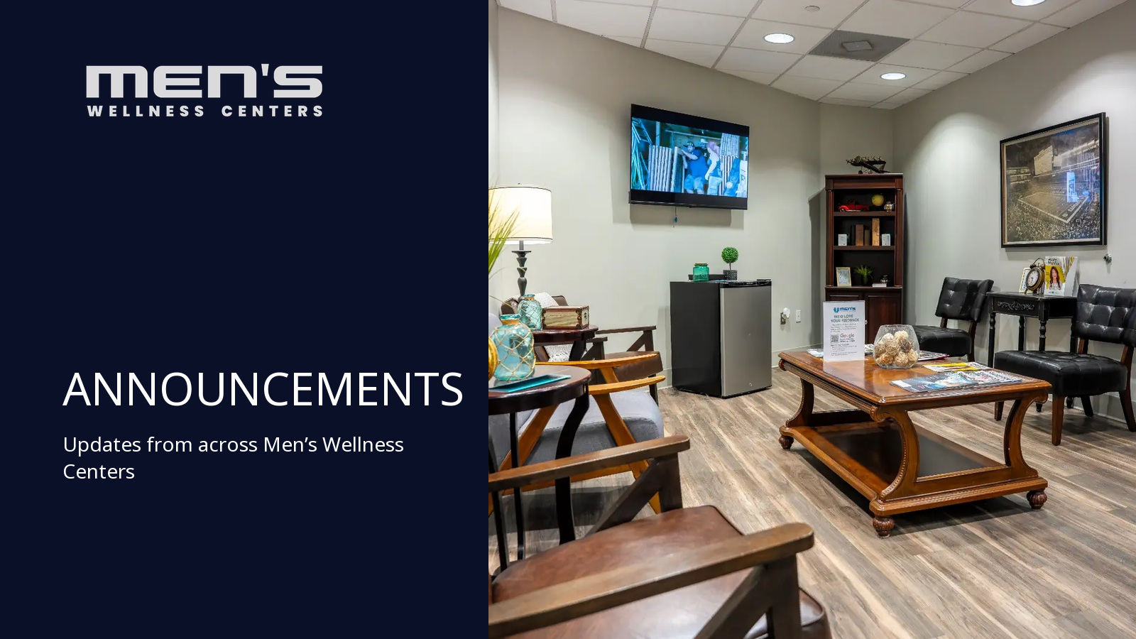 Announcements flat-panel SharePoint artwork for Men's Wellness Centers